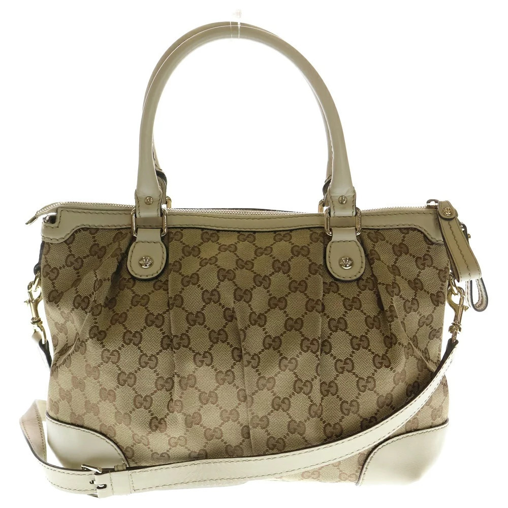 Gucci Sukey Shoulder Diamante Beige Canvas Handbag Gold GG Bag